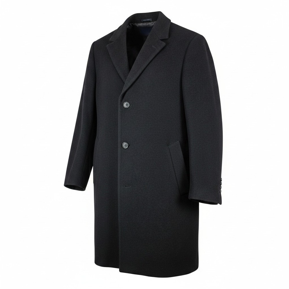 Chaps Black Wool Overcoat Mens 40 Regular Dark Academia Old World Lined